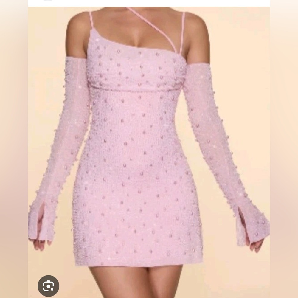 Oh Polly Pink Beaded Dress Detachable Sleeves